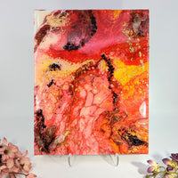 Vibrant Red Quartz Garnet abstract resin artwork with swirling hues
