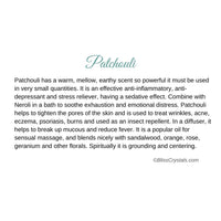 Patchouli Essential Oil Info Card #Q067 displaying a quote from the book ’____’