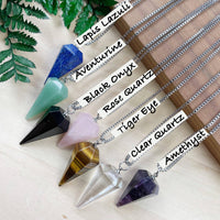 Assorted gemstone pendulum necklace with 7 crystals, 18’’ chain #LV9391