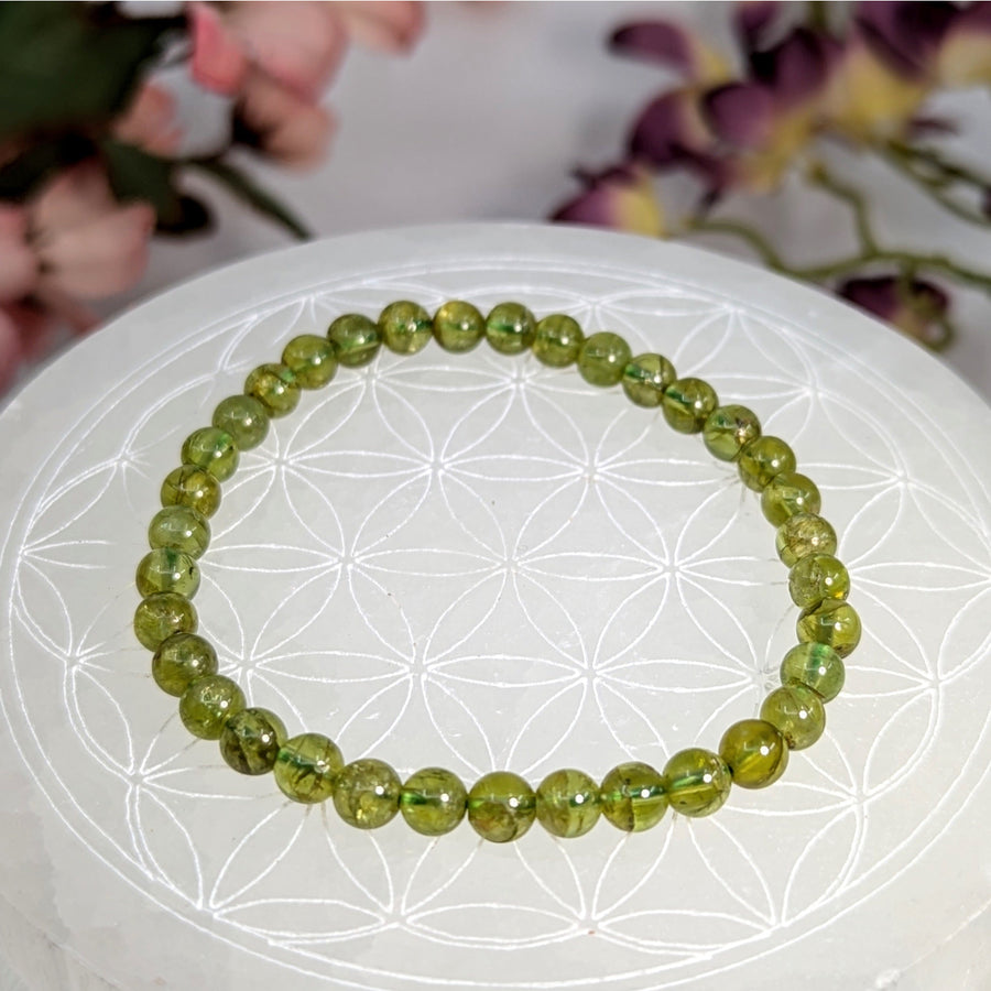 Green beaded bracelet featuring bliss crystals and bright gemstone, perfect study stone