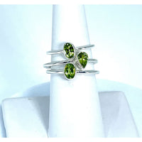 Sterling Silver Ring with Two Green Gems - Peridot Dainty Stackable Design #J518