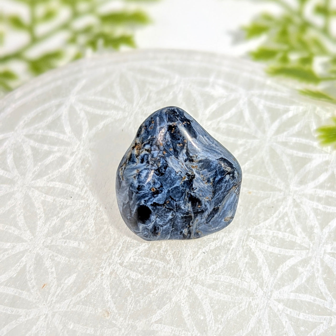 Polished blue sodalite tumbled stone Pietersite 1.2in specimen BC1153