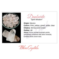 DANBURITE Crystal Information Card Double sided #HC119