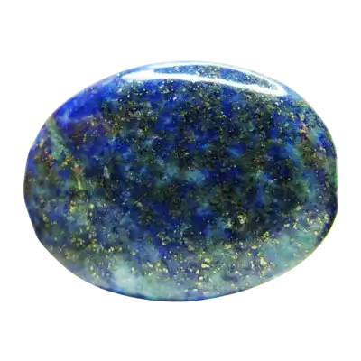 Polished oval azurite-malachite gemstone with deep blue and green mineral patterns.