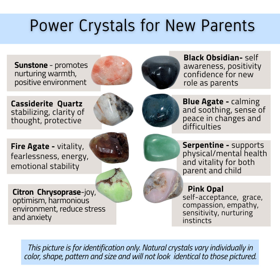 Power Crystals for New Parents Companion Set of 8 Tumbled Stones for Stress Relief