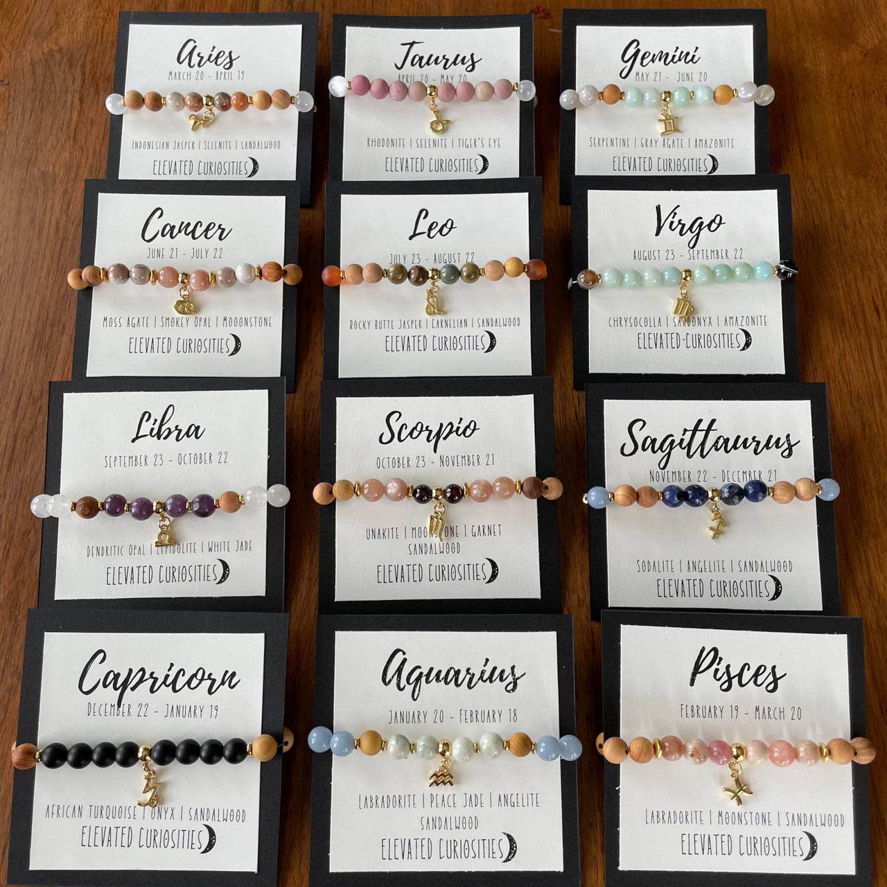 Premium Zodiac Beaded Bracelet w/ 18k Gold Fill Charm