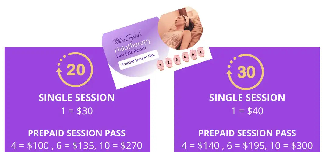 Price list or service menu showing session rates and prepaid pass options on a purple background.