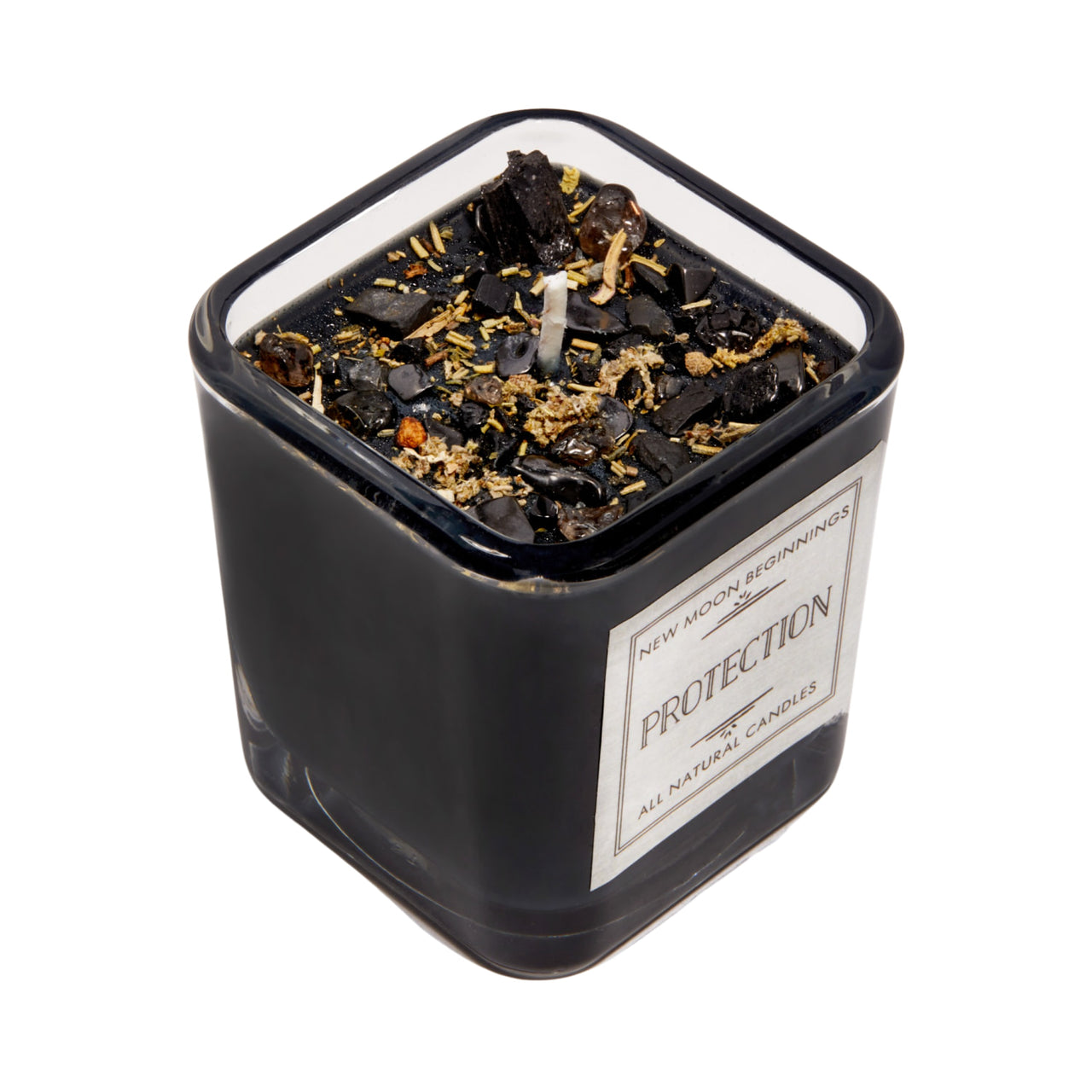 Protection Candle - Herb & Crystal Candle - Black Soy