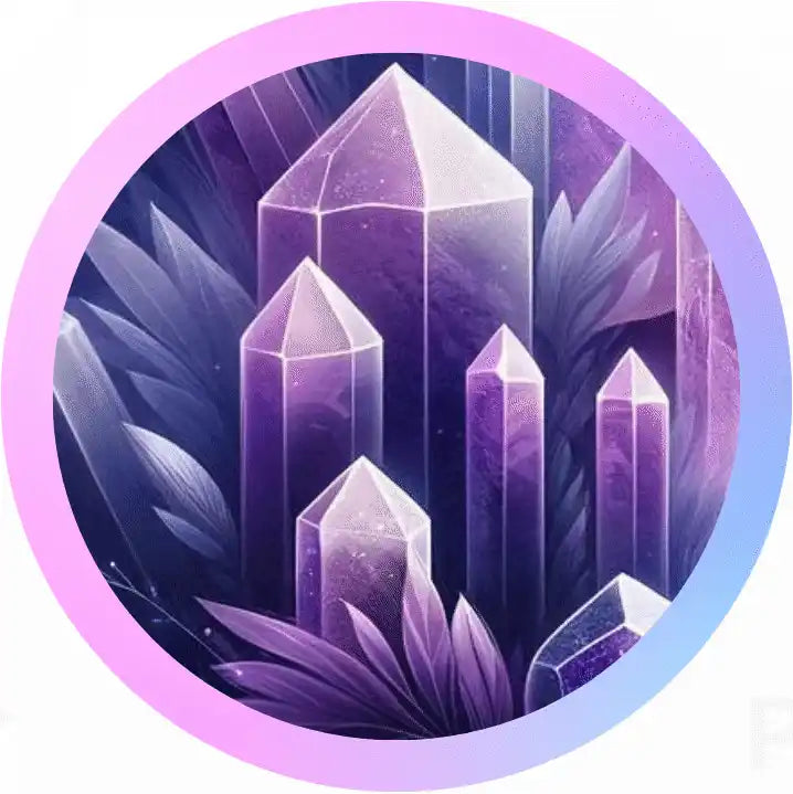 Purple crystal formations with pointed tips.