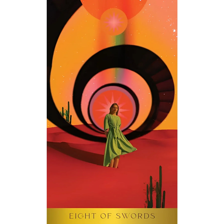 Tarot card featuring a woman in a green dress from Radiant Wilds Tarot by Nat Girsberger