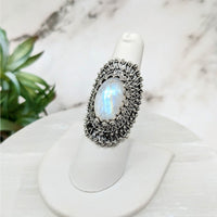 Rainbow Moonstone Sz. 7 Tribal Ring #LV4458 featuring a stunning rainbow ring design