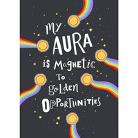 Whimsical Raise Your Vibration Oracle Deck poster with magnetic aura phrase