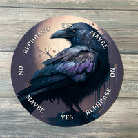 Black raven coaster with purple accents on Raven Pendulum Board LV9083