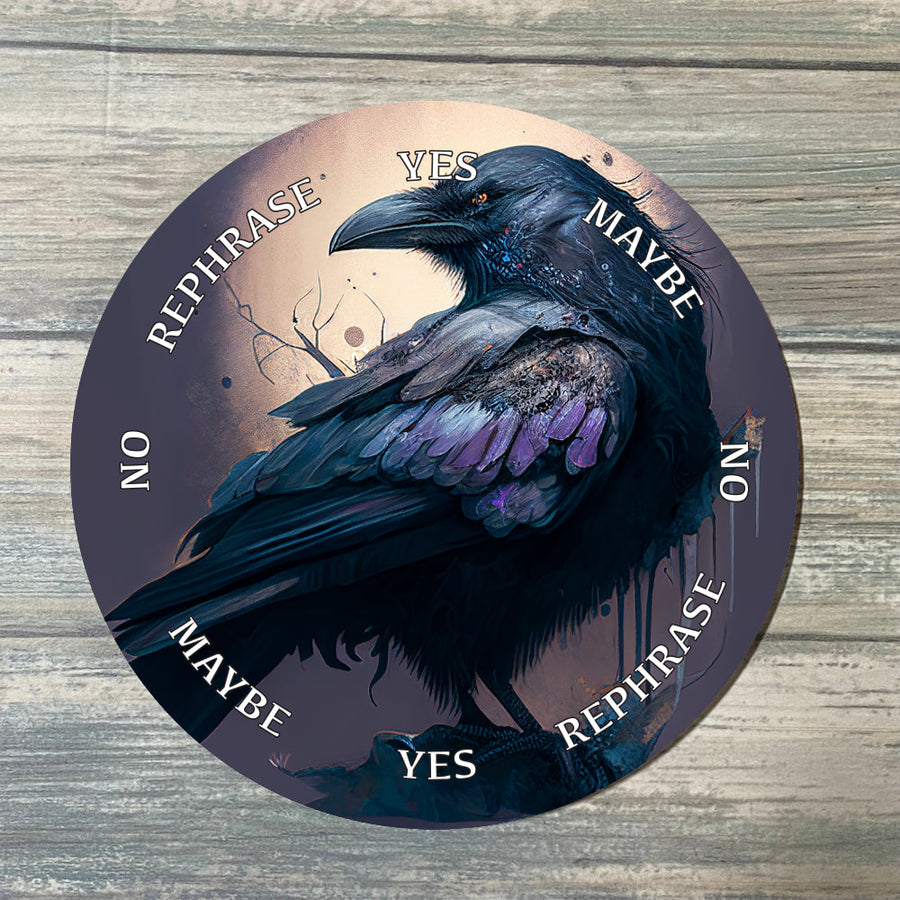Black raven coaster with purple accents on Raven Pendulum Board LV9083