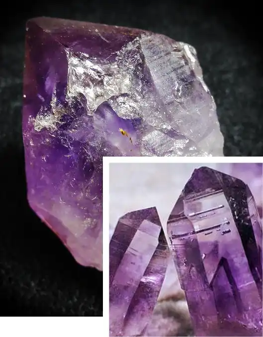 Raw amethyst crystal points with deep purple coloring and translucent striations.