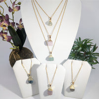 Gold-chained Necklace with Gemstone Pendants for Raw Gemstone 19’’ Necklace on Brass Chain #LV8583