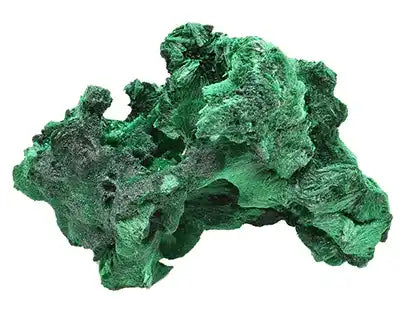 Raw malachite mineral specimen with a textured, crystalline surface in vibrant green.