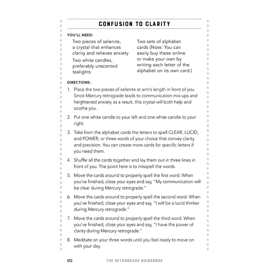 Instructions for a clarity ritual from Retrograde Guidebook by Jennifer Billock