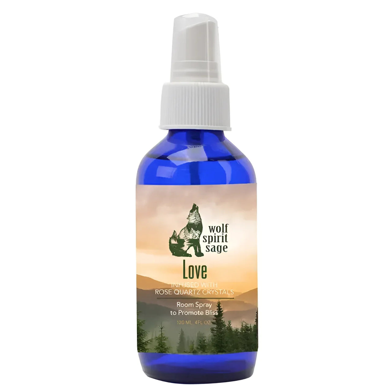 Bottle of Wolf Spirit Love Spray Room Spray with essential oil ingredients