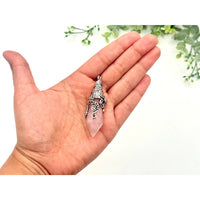 Rose Quartz 12-Faceted Pendant Necklace with Antique Silver Detailing #LV9533