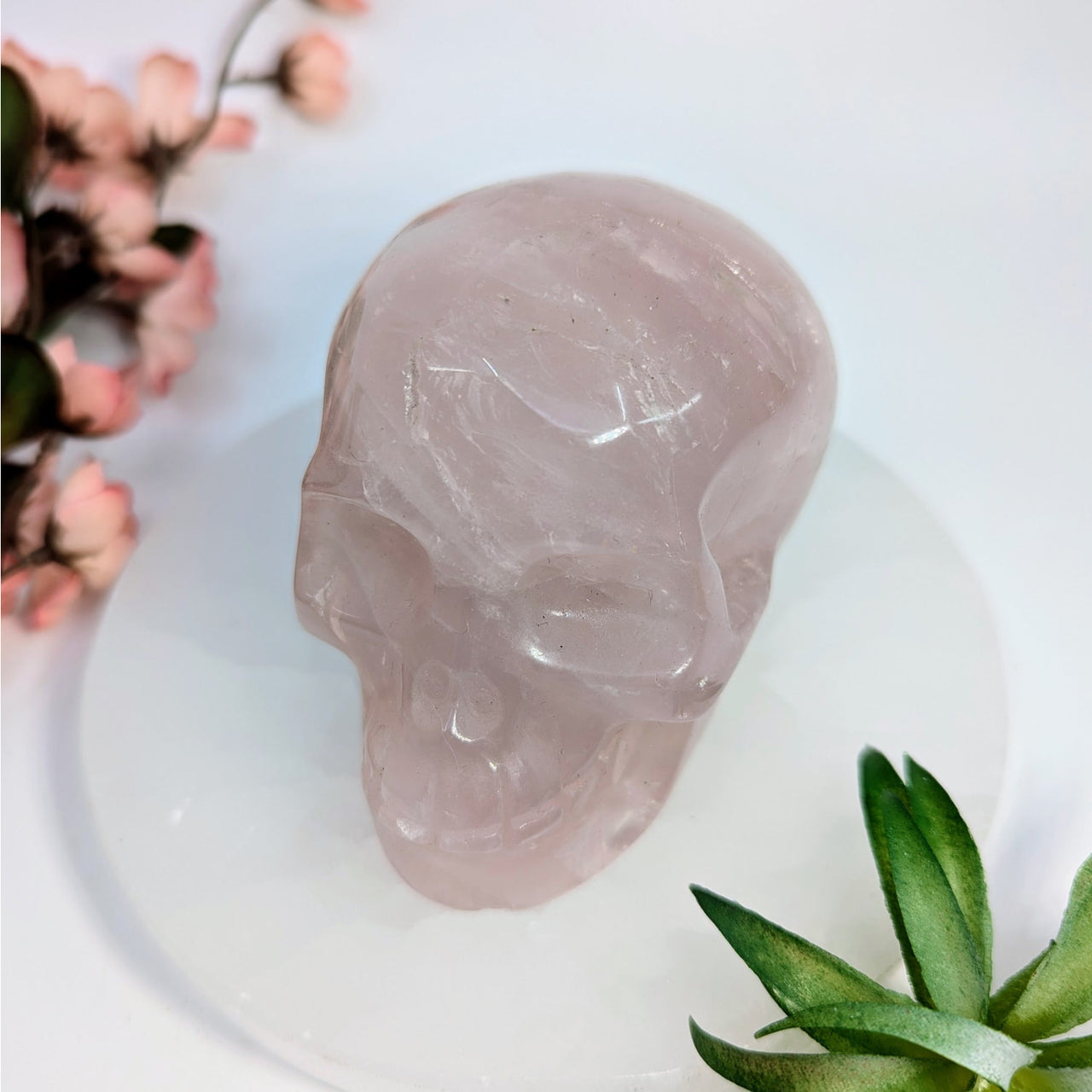 Rose quartz naturally carved skull showing spiritual aphrodisiac and heart’s deepest yearnings
