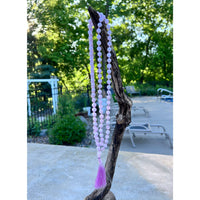 Lavender beaded mala necklace with tassel from Rose Quartz Hand Knotted Mala collection