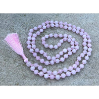 Pink beaded Mala necklace with tassel from Rose Quartz Hand Knotted Mala #LV7336