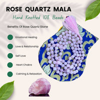 Rose quartz mala beads with tassel for meditation and prayer therapy