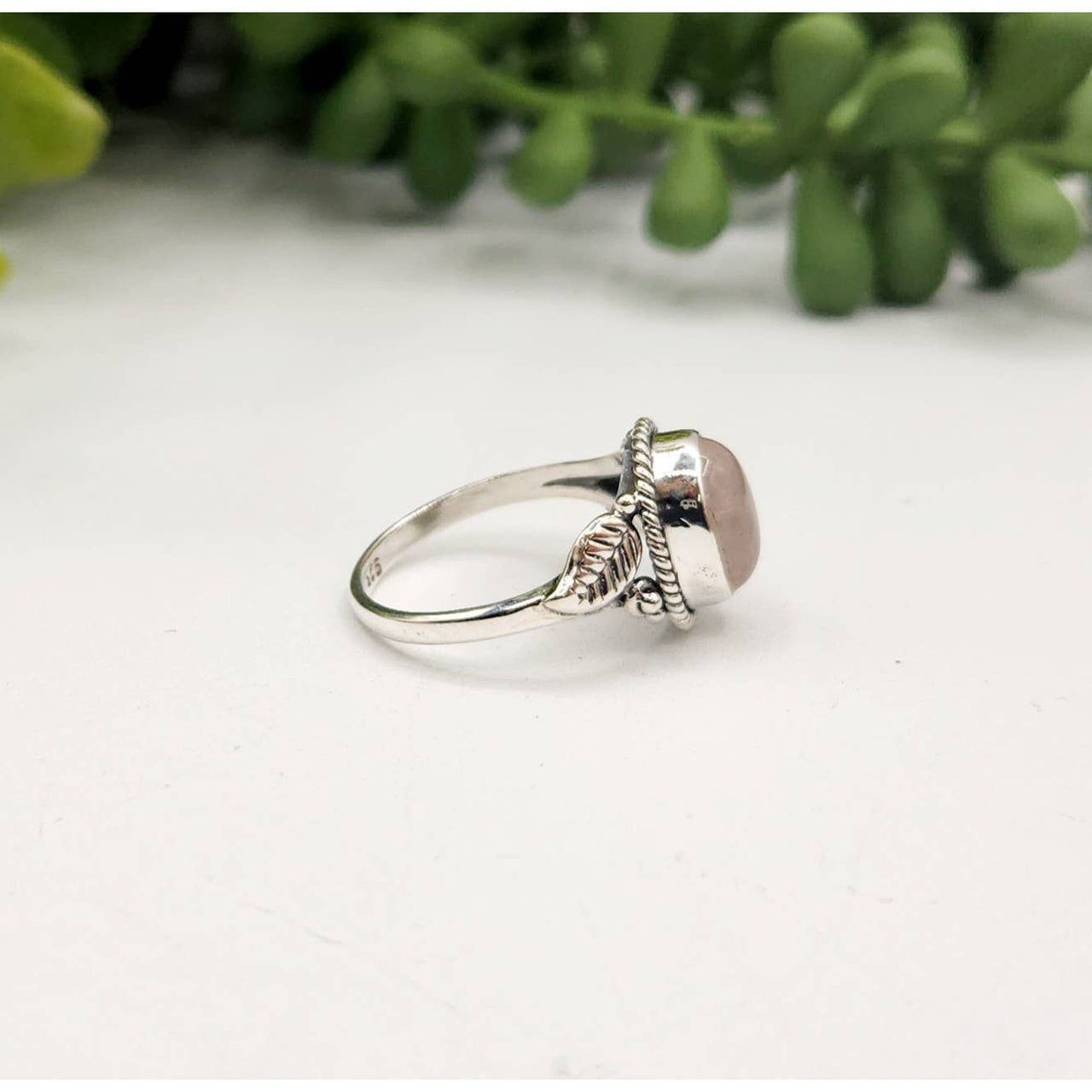 Silver ring with pink Rose Quartz gemstone sterling silver jewelry product LV4226