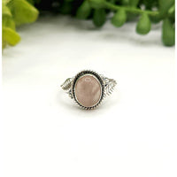 Oval rose quartz gemstone sterling silver ring displayed in Rose Quartz Semi-Precious Gemstone Sterling Silver(925) Ring LV4226