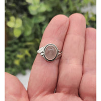 Silver ring with oval Rose Quartz semi-precious gemstone shaped Sterling Silver 925 jewelry