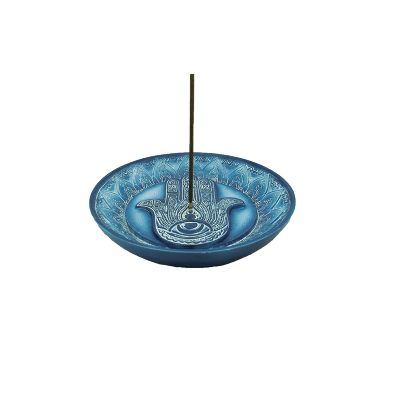 Round Incense Burner (5 in.) - Blue Hamsa Hand #LV9775 - $22