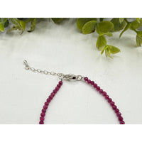 Faceted 3mm ruby beaded bracelet with silver clasp and chain LV9534