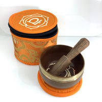 Tibetan singing bowl with wooden striker and orange case for Sacral Chakra Mini Singing bowl