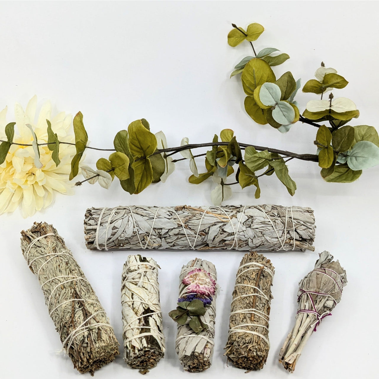 Assorted Sage and Herb Cleansing Smudge Stick Bundles for spiritual purification
