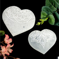 Selenite Heart Plate 3 - 4’’ w Lotus Etching #LV9362 - $68