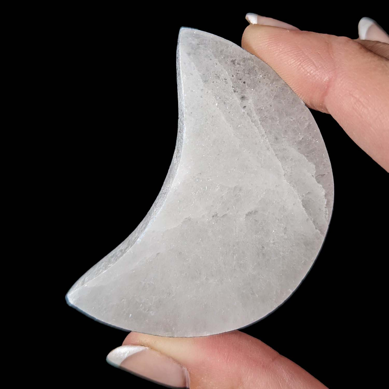 Crescent-shaped clear quartz in Selenite Mini Moon Carving #SK7586 for decor