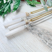 Clear translucent selenite crystal pendant necklace with gold silver clasps LV9192