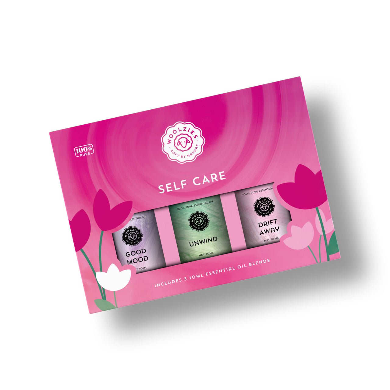 Self Care Essential Oil Collection Set of 3 with floral bottles