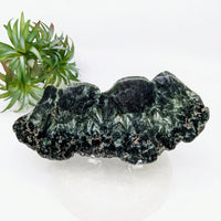 Dark green and white patterned Seraphinite stone slab for jewelry and decor displays