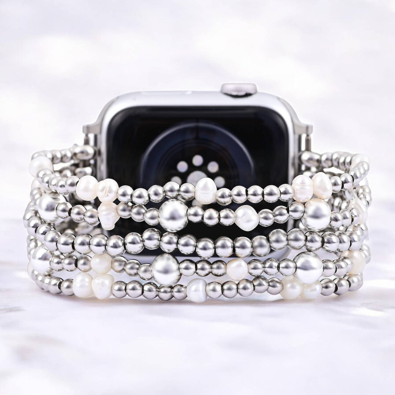 Shimmering Pearl Stretch Apple Watch Strap #LV9184 - Small