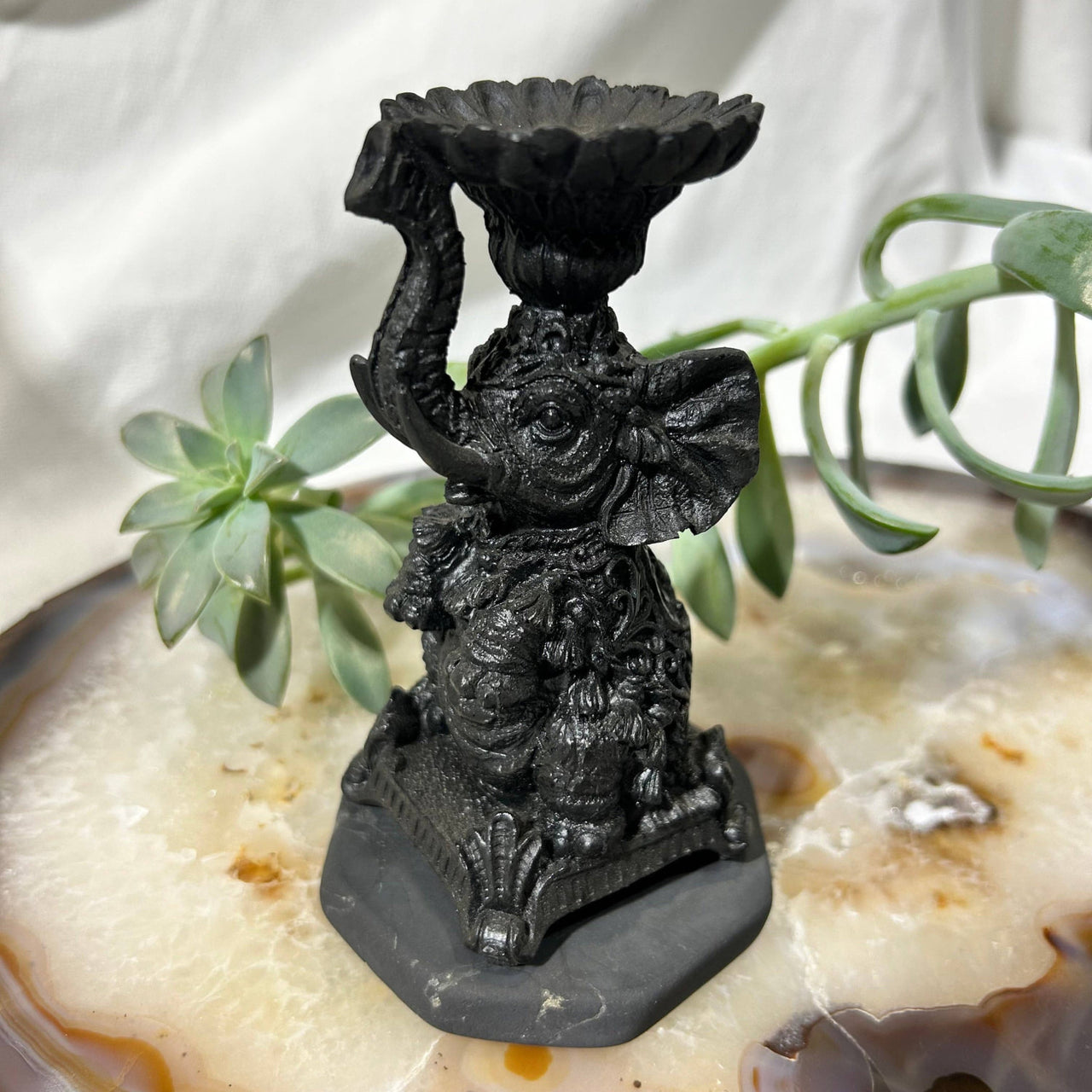Black Elephant Candle Holder made from Shungite for elegant home decor