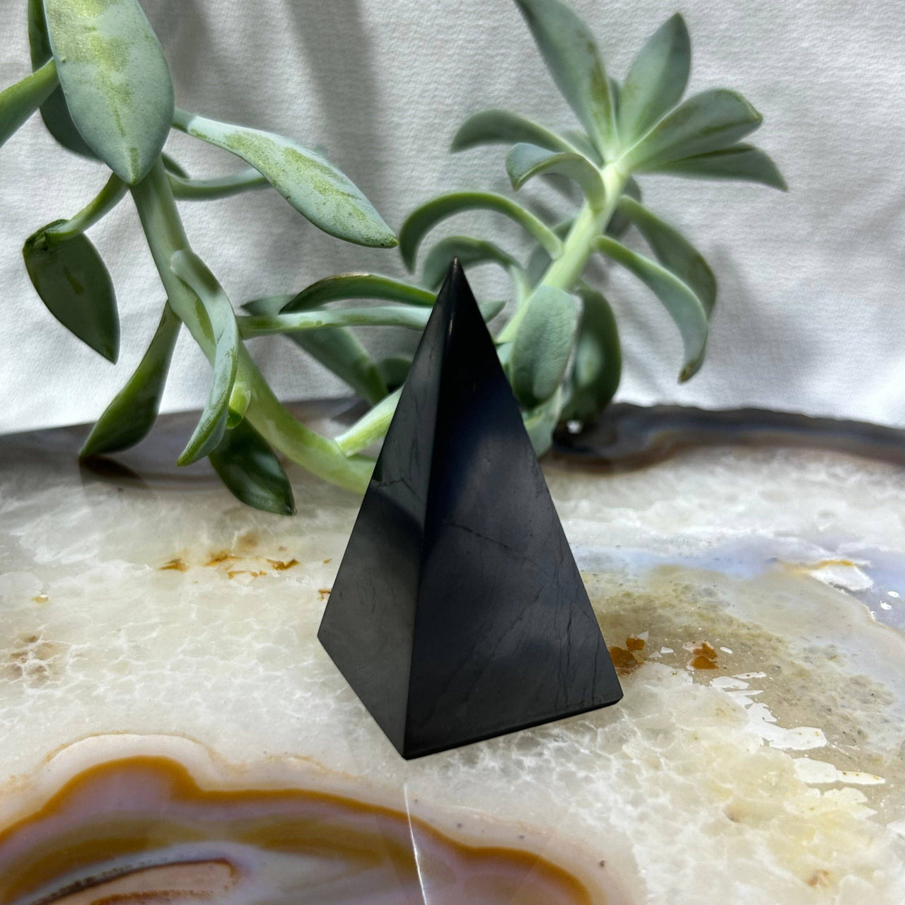 Polished black pyramid made of Shungite High Pyramids 1.18 inch SKU LV7390