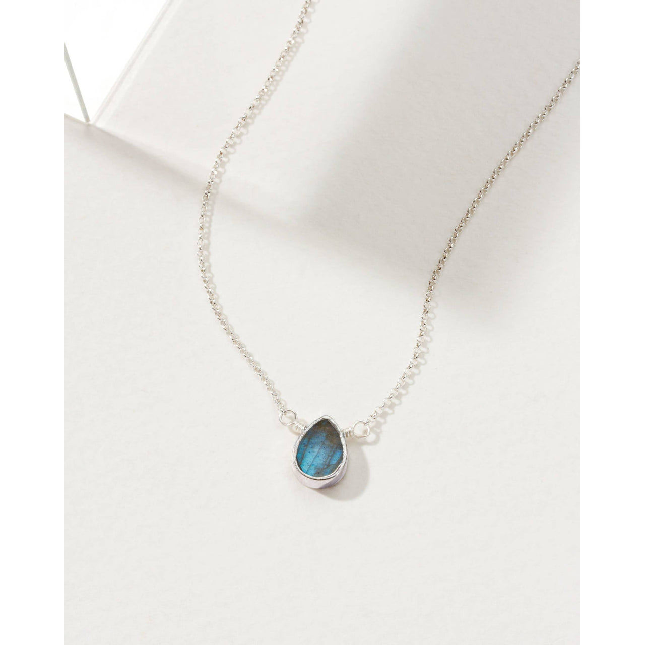 Silver Delicate Gemstone Necklace- Labradorite #LV9110 - $39