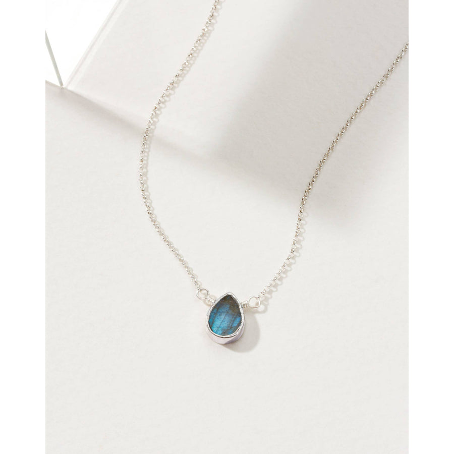 Silver Delicate Gemstone Necklace- Labradorite #LV9110 - $39