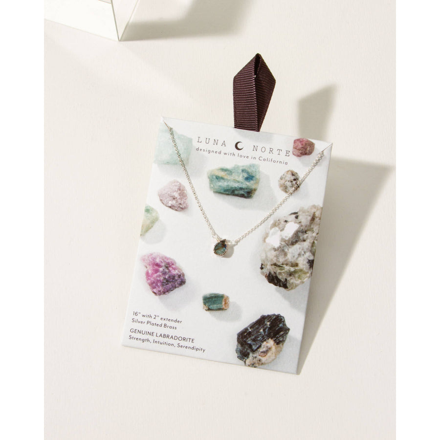 Silver Delicate Gemstone Necklace- Labradorite #LV9110 - $39