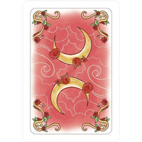 Red and yellow playing card with roses and crescents in Simplicity Tarot Deck for Beginners