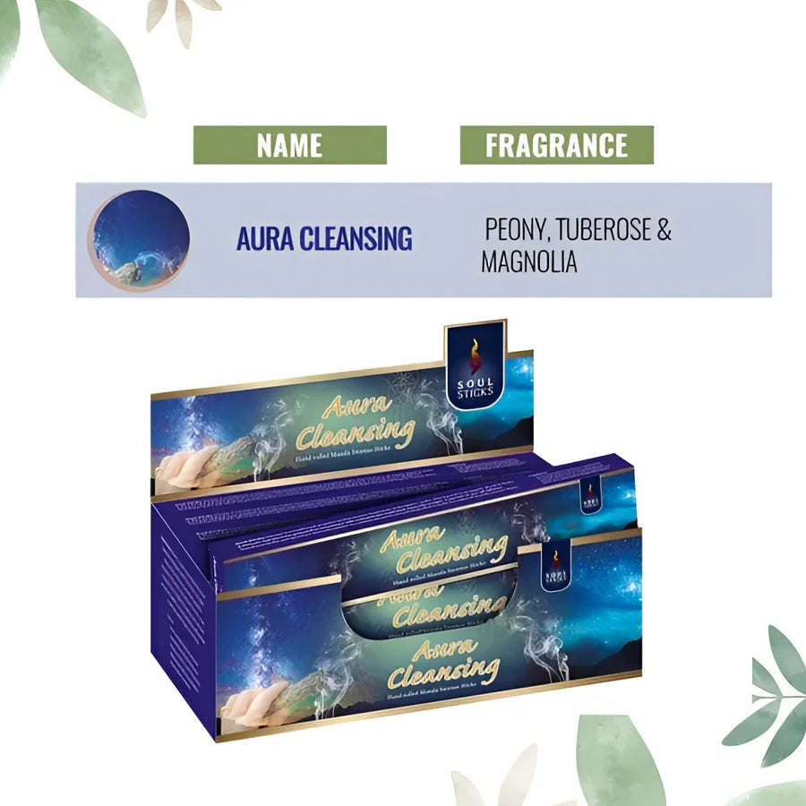 Soul Sticks Natural Incense Box with Soap, Green Leaf & Blue Background