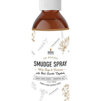 Brown bottle of Soul Sticks Smudge Spray with white sage and quartz crystals
