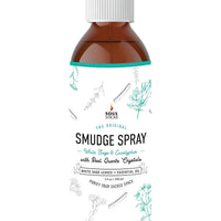 Brown bottle of Soul Sticks Smudge Spray with white sage and quartz crystals